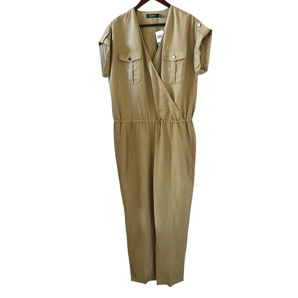 Lauren Ralph Lauren NEW Linen Blend Jumpsuit In Light Olive Green Size 14